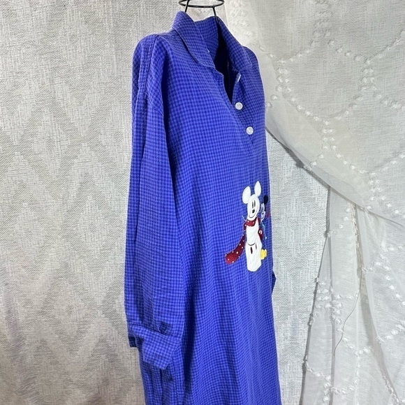 Vintage Disney Store mickey mouse and snowman blue plaid nightshirt size M - Picture 7 of 11